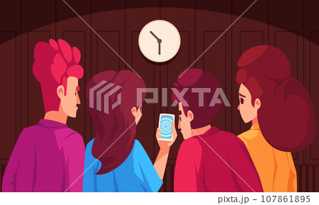 People And Gadgets Cartoon Composition 107861895