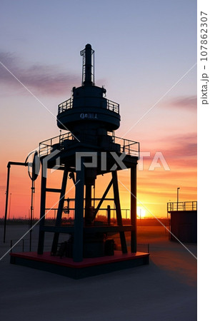 oil refinery at sunset 107862307