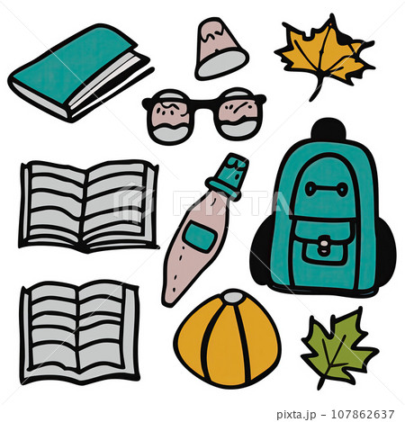 School and education doodles hand drawn vector symbols and objects. Colorful sticker style drawings. Teacher's day, School and education doodles hand drawn vector symbols and objects. Colorful sticker style drawings. Teacher's day, 107862637