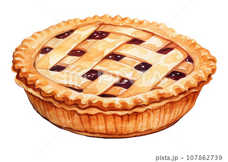 watercolor drawing, cherry pie. classic berry pie, illustration in vintage style. clipart 107862739