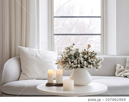 Bright white home interior decor, cozy living...のイラスト素材 [107862869] - PIXTA