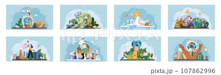 Climate change. Save the planet. Vector illustration Choose renewable resources to lessen your ecological footprint and combat climate change On World Environment Day, lets commit to making positive 107862996