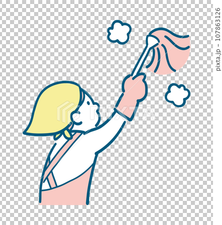 A woman cleaning using a duster A woman cleaning using a duster 107863126