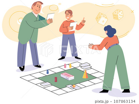 Game together. Family fun. Friendship time. Vector illustration. Family game nights offer break from everyday responsibilities and allow for quality time Board games promote healthy communication and Game together. Family fun. Friendship time. Vector illustration. Family game nights offer break from everyday responsibilities and allow for quality time Board games promote healthy communication and 107863134