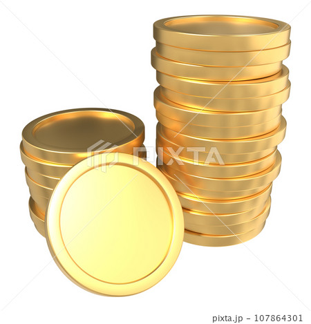 Stack of golden coins. 3D gold coins. Money growth gold coins. Finance and investment concept. 3D rendering 107864301