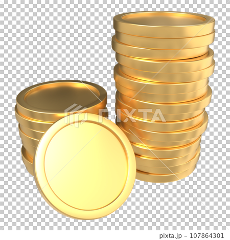 Stack of golden coins. 3D gold coins. Money growth gold coins. Finance and investment concept. 3D rendering 107864301