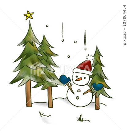 クリスマスツリーと雪だるま クリスマスツリーと雪だるま 107864434