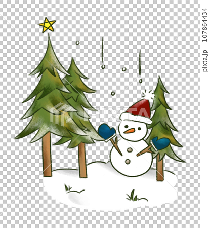 クリスマスツリーと雪だるま クリスマスツリーと雪だるま 107864434
