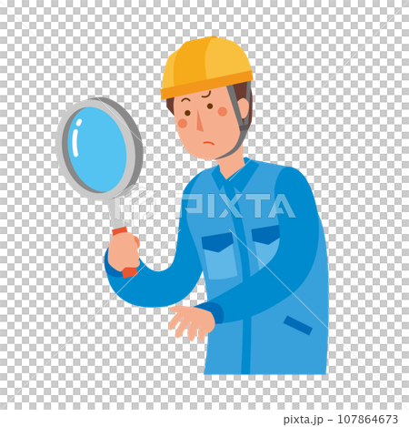 虫メガネでチェックをする作業員男性 107864673
