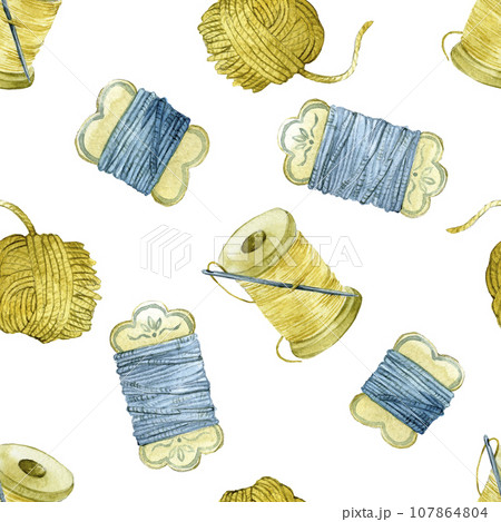 watercolor seamless pattern in vintage style. perdmets for embroidery on a white background. cute print on the theme of needlework, hobby, embroidery, handmade. watercolor seamless pattern in vintage style. perdmets for embroidery on a white background. cute print on the theme of needlework, hobby, embroidery, handmade. 107864804