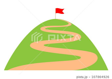 山頂に立てられた旗。ロードマップ。 107864926