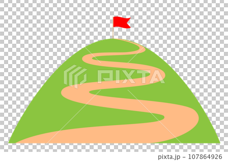 山頂に立てられた旗。ロードマップ。 107864926