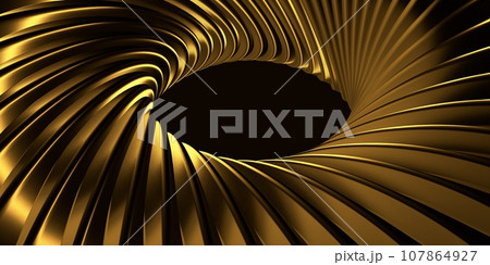 Abstract futuristic illustration of a golden circle with golden stripes coming from it with black shadows on a black background, similar to a futuristic image of the sun. Abstract luxury style golden Abstract futuristic illustration of a golden circle with golden stripes coming from it with black shadows on a black background, similar to a futuristic image of the sun. Abstract luxury style golden 107864927