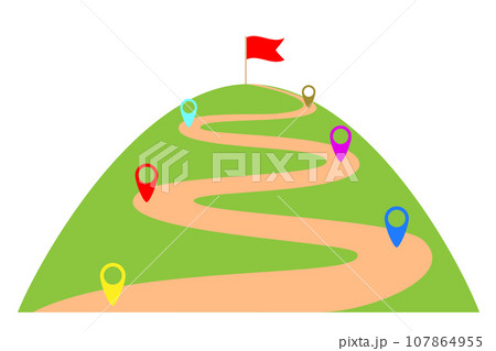 山頂に立てられた旗。ロードマップ。 107864955