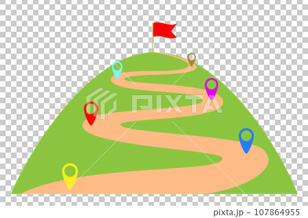 山頂に立てられた旗。ロードマップ。 107864955