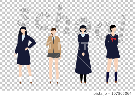 四名高中女生穿著不同的冬季制服 四名高中女生穿著不同的冬季制服 107865064