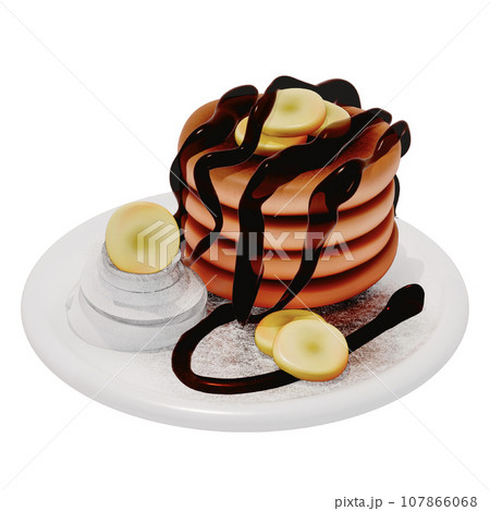 Banana chocolate pancake 3D isolated on a transparent background . Bakery . 3D Rendering 107866068