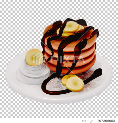 Banana chocolate pancake 3D isolated on a transparent background . Bakery . 3D Rendering 107866068