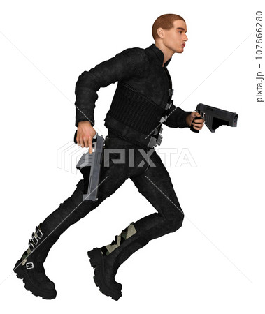 Male Soldier of Fortune Running with Two Guns Male Soldier of Fortune Running with Two Guns 107866280