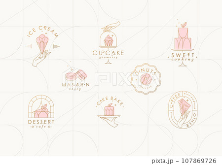 Bakery dessert labels art deco beige Bakery dessert labels art deco beige 107869726