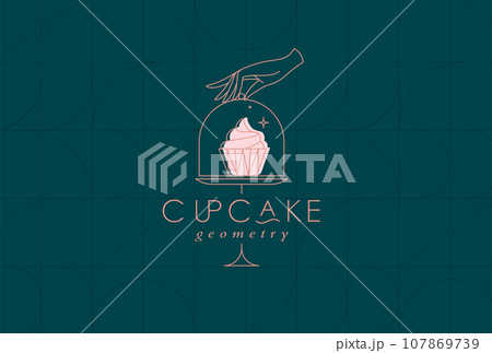 Cake stand with cupcake art deco dark turquoise 107869739