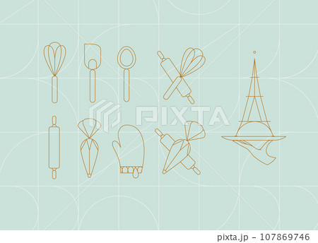 Bakery tools art deco icons turquoise Bakery tools art deco icons turquoise 107869746