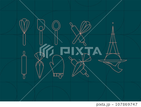 Bakery tools art deco icons dark turquoise Bakery tools art deco icons dark turquoise 107869747