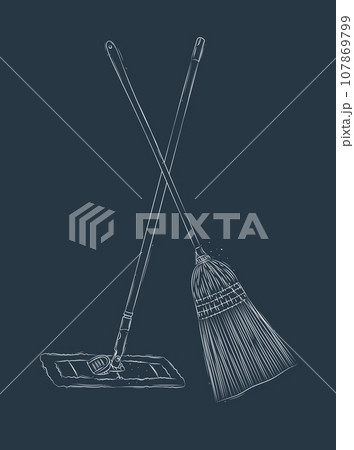 Broom and flat mop blue 107869799