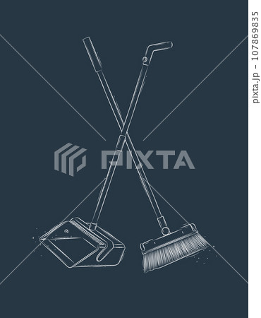 Flat broom and dustpan blue 107869835