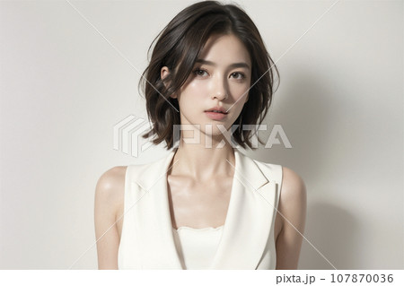 ノースリーブの白い服を着た女性（AI生成画像） 107870036