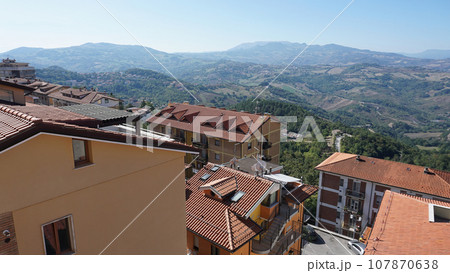 San Marino city view. Stone street and old walls in San-Marino, Italy. San Marino city view. Stone street and old walls in San-Marino, Italy. 107870638