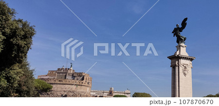 Castel Sant'angelo and Bernini's statue on the bridge, Rome, Italy. 107870670