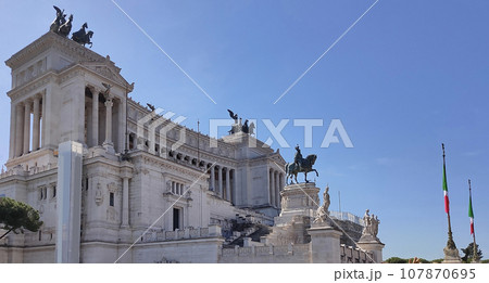 Monument to Victor Emmanuel II or Vittoriano, Rome, Italy. It is landmark of Rome. Beautiful view of Memorial of Vittorio Emanuele in sunset light. Monument to Victor Emmanuel II or Vittoriano, Rome, Italy. It is landmark of Rome. Beautiful view of Memorial of Vittorio Emanuele in sunset light. 107870695