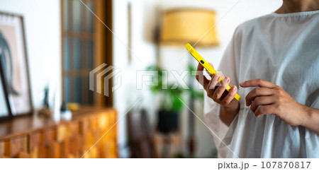 スマートフォンを持つ女性 107870817