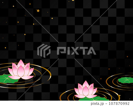 高級感のある蓮の花と波紋の和風背景　横位置　ブラック＆ゴールド 107870992