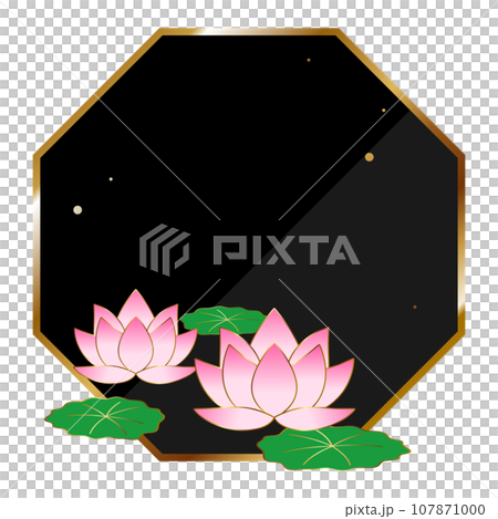 高級感のある蓮の花フレーム ブラック＆ゴールドのイラスト素材