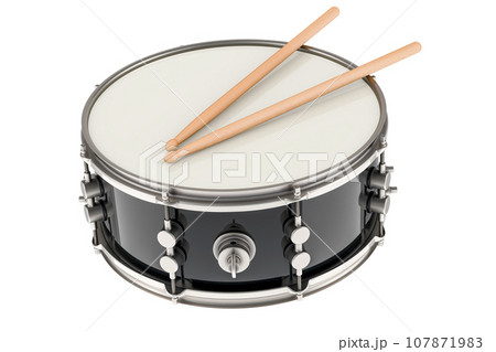 Drum with drumsticks, marching drum. 3D rendering Drum with drumsticks, marching drum. 3D rendering 107871983