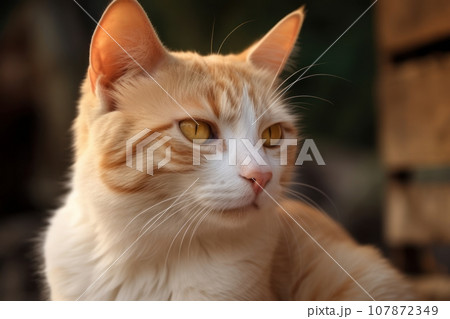 Portrait of a cute cat looking away. Canaani cat breed 107872349