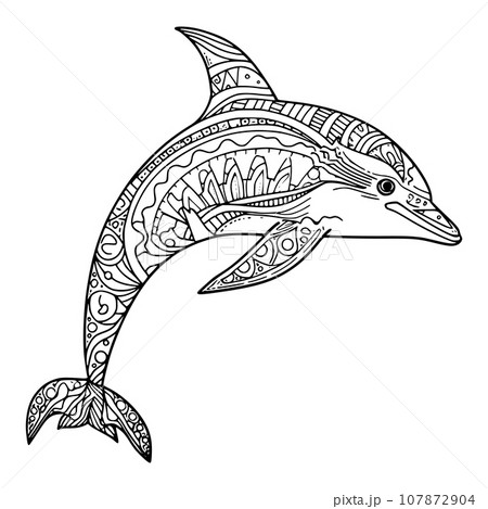 Zentangle Dolphin Coloring Page for Kidsのイラスト素材