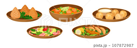 Brazilian Cuisine Dishes and Food Served on Plate Vector Set 107872987
