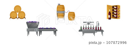 Grape Wine Production with Alcoholic Fermentation Process Vector Set 107872996