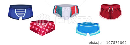 Man Shorts and Swimming Trunks as Underwear and Beach Clothes Vector Set Man Shorts and Swimming Trunks as Underwear and Beach Clothes Vector Set 107873062