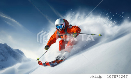 Thrilling Downhill Skiing In Winter Wonderlandのイラスト素材 [107873247] - PIXTA