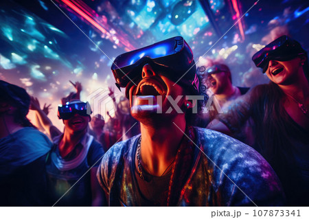 VR Glasses Wearing Music Lover at Live Gig 107873341