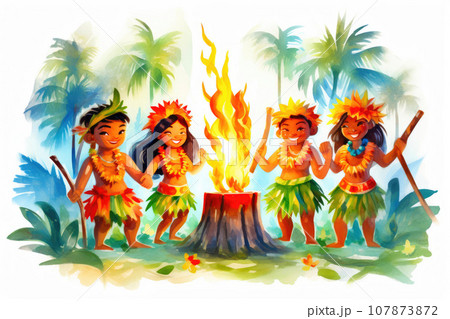 Hula Dancers and Tiki Torches in Paradise 107873872