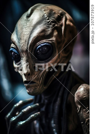 visualized humanoid alien. Alien close-up visualized humanoid alien. Alien close-up 107873919