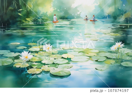 Crystal Clear Springscape with Lily Pads and Divers Crystal Clear Springscape with Lily Pads and Divers 107874197
