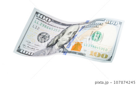 One Hundred Dollar Bill Falling or Floating on Empty Background. One Hundred Dollar Bill Falling or Floating on Empty Background. 107874245