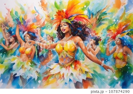 Vibrant Watercolor Carnival Scene Vibrant Watercolor Carnival Scene 107874290