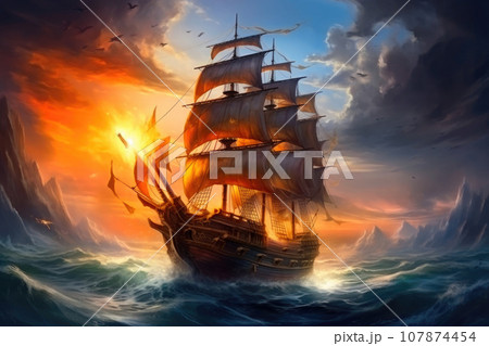 Epic Maritime Battle in Watercolor 107874454